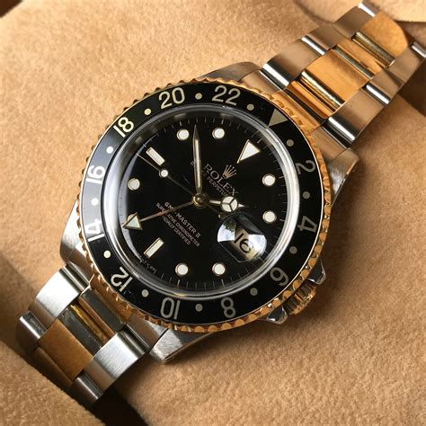 pre-owned rolex gmt master ii steel and gold watch 16713|rolex gmt master ii 116713ln.